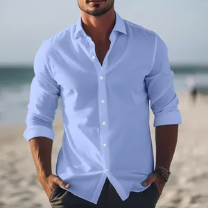 Camisas casuais masculinas camisa de algodão linho sólido solto topos manga longa primavera verão bonito blusa fina respirável