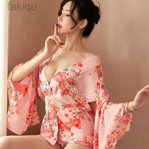 Set sexy Kimono da donna erotico uniforme Lingerie sexy giapponese stampato cinturino in vita divertente Kimono pigiama set tentazione uniforme cava 24319