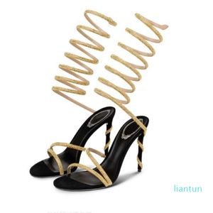 HBP Non-Brand 10CM Long Strap Sexy Talons Aiguilles Square Toe Black Spiral Snake Wrap Around Heels for Women