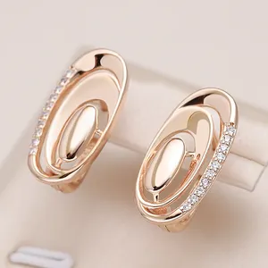 Stud Earrings Kinel Unusual 585 Rose Gold Daily Women Fine Jewelry Minimalist Geometry Natural Zircon Drop Fashion 2024