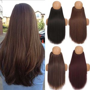 Synthetic Wigs XUANGUANG 60cm Women Fish Line Hair Brown Black Natural Straight Wavy Synthetic Long wig Piece No Clip in 240328 240327