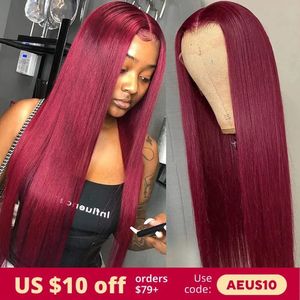 Glueless Burgundy Lace Front Human Hair Wigs 180％Red Colored 99Jストレート13x4 HD Tranparent Lace Frontal Wig 4x4 Closure Wigs