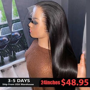 Syntetiska peruker Gluelösa peruker Mänskligt hår Spets frontala peruk Brasiliansk rak Human Hair Wig HD 13x4 Spets Front Wig 4x4 Gluless Wig Ready To Bear 240328 240327