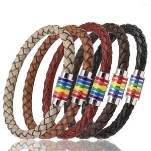 Link Bracelets Fashion 19/20/22cm Multicolor Exquisite Bracelet Vintage Leather Rope Colorful Copper Magnetic Buckle Wrist Band Gift