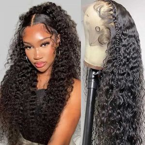 Synthetic Wigs Synthetic Wigs Deep Wave HD Lace Frontal Natural Human Hair Wig 13x4 Brazilian Water Wavy Curly 200% Density Glueless Transparent 4X4 Lace Wigs 240329