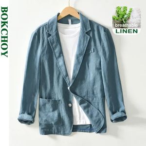 Abiti da safari primaverili in lino e cotone casual per uomo Abbigliamento Blazer in tinta unita Giacche da uomo Blazer oversize da uomo BL988 240315