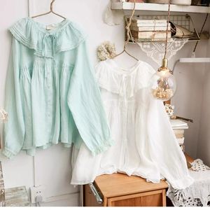 Women's Blouses 122cm Bust / Spring Summer Women Sweet Mori Kei Girls Loose Detachable Collar Comfy Breathable Linen Shirts/Blouses