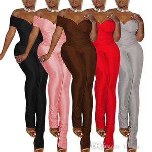 New Sexy Night Club 2 Piece Set Women Tracksuits Off Shoulder Deep V-neck Short Sleeve Tops And Slim Fit Casual Sports 2PCS Suit Sets For Women Outfiits