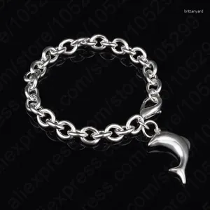 Link Armbänder 925 Silber Nadel Delphin Anhänger Charme Rolo Kette Für Frauen Tanz Party Schmuck Romantisches Geschenk