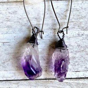 Dangle Earrings ER42109 Amethyst Crystal Purple Boho Gunblack Gunmetal Plated Free Form