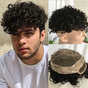 Synthetic Wigs Mens Childrens Wigs 100%Human Hair Toupee For Men HairPieces Men Wigs Curly Hair Lace Frontal Mono Lace Top 8*10 20MM Man Hair Toupee Natural Black 240327