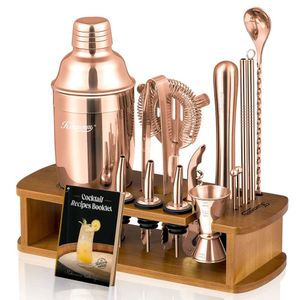 KITESSENSU Tail Bartender Kit Stand Drink Set with All Essential Bar Accessory Tools Martini Shaker Jigger Strainer Mixer Spoon Muddler Liquor Pourers - Rose