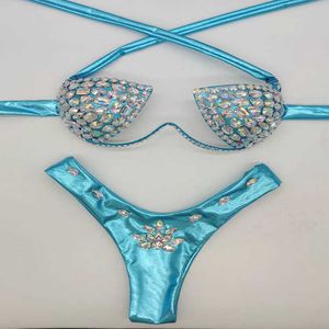 High Quality 2024 New Women Custom Bikini String Thong Diamond Bikinis Beachwear Glossy Sexy 2 Piece Swimsuit Set
