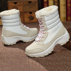 Buty Kidmi fur średnie buty kobiety zima krótkie futrzane bawełniane buty śniegowe wyłożone kostki ciepłe przytulne buty wodoodporne naturalne buty kostki