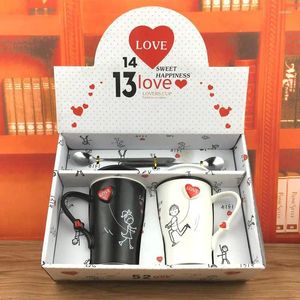 Tassen The Peach Embossed Cartoon Coffee MugGirl Boy Love Couple Ceramic Mug Gift Set