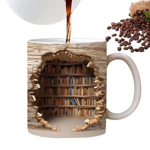 Mugs Creative 3D Bookhelf Mug Library Cup Space Design Book Club Novelty Kaffe jul födelsedagspresent