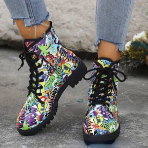 Stiefel Schädel Kopf gedruckt kurze Stiefel Frauen 2024 Herbst Winter New Halloween Personalisierter Trend 3D Printed Work Boots Freizeitschuhe