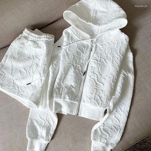 Calças de duas peças femininas conjuntos de impressão de carta para mulher 2 peças zíper manga longa com capuz e cordão shorts fatos de treino terno outfit