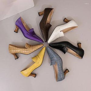 Dress Shoes Solid Business Casual Women Office Lady Spring Autumn Pumps Stone Pattern Slip On Kitten High Heels Loafers Big Size