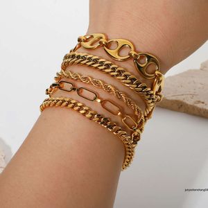 Conjunto de joias estilo ins miami pulseira de corrente cubana cobra plana sobreposta pulseira de aço inoxidável banhado a ouro 18k feminina
