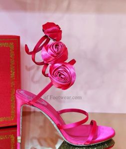 Sandaler Satin 3D Rose Ankle Warp Sandaler Bling Sole Straps High Heels Stilettos Summer Women Party Luxury Designer Elegant Bride Shoes