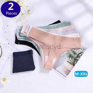 Women's Panties 2 Pcs G-string Panties Cotton Women Sexy Underpants Ladies Ribbed Thong Solid Color Low Waist Bikini Briefs Underwear Plus Size 24323