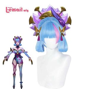 Perucas sintéticas cosplay perucas l-email peruca de cabelo sintético espírito flor evelynn cosplay perucas lol cosplay destaques rosa claro azul 40cm peruca resistente ao calor 240327