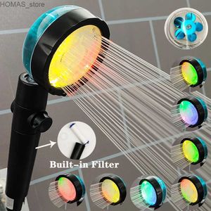 Bathroom Shower Heads 3/7 Colors Changes Temperature Sensor Shower Head High Pressure LED Colorful Showerhead Stop Water Filter Rainfall Fan Shower Y240319