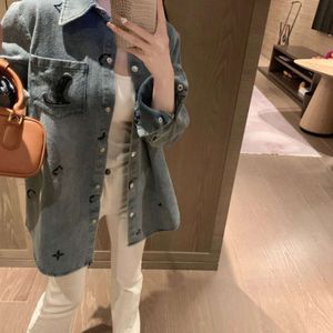 designer shirts women shirt fashion letter embroidery denim shirt loose casual lapel long sleeve coat tops