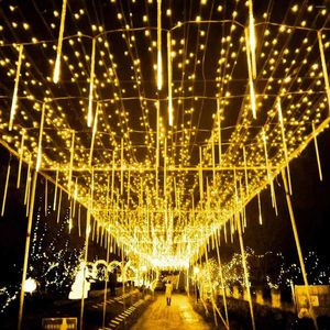 Decorazione per feste Luci di pioggia di meteoriti 8 Tubi 50 cm 288 LED Lampada da pioggia natalizia che cade a pioggia Lampada da matrimonio Spina europea