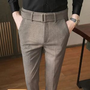 Mens Fall and Winter Casual Pants Korean Thickened Suit Male Slim Business Grinding 240305