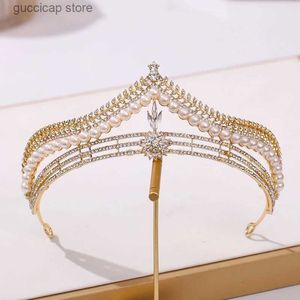 Diademi Barocco Lusso Placcato Oro Perle di cristallo Diademi nuziali Corona Strass Spettacolo Diadema CZ Fasce Accessori per capelli da sposa Y240319