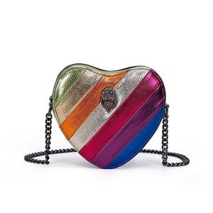 Top Umhängetaschen Kurtg Love Designer-Tasche, kontrastierende Regenbogen-Spleißkette, Adler-Vogelkopf-Einzelschulter-Umhängetaschen für Damen 240311