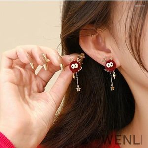 Ohrstecker im chinesischen Stil, Sternzeichen Drache, für Frauen, Jahr, glänzend, rot, niedlich, Tier-Ohrring, Mädchen, modischer Hochzeitsschmuck