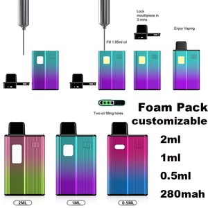 Den nyaste postlösa lådan engångsbruk 0,5 ml 1 ml 2 ml acceptera anpassad laddningsbar 280mAh batterityp c laddare tom enhet pods med skum pack grossist