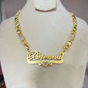 3D Double Plated Custom Name Necklace with Teddy Bear Personalized Nameplate Pendant Chain Gift for Women Kids