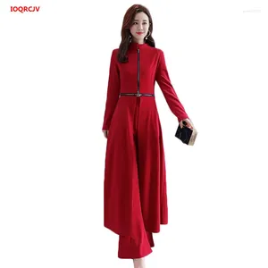 Work Dresses 2024Spring Autumn Women Suit Female Elegant Wide-leg Trousers Ladies Split Dress High Waist Wide Leg Pants 2 Piece Set 351