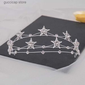 Tiaras Fashion Wedding Tiara New Girl Silver Star Crystal Thedbled Bridal Wedding Hair Association headbuckle germens womens y240319