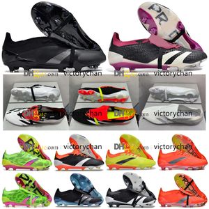 Presentpåse Soccer Boots Noggrannhet+ Elitees tungor FG Fotboll Cleats Soft Leather Scarpe Calcio Accracyes Laceless Soccer Shoes Metal Spikes Botas de Futbol