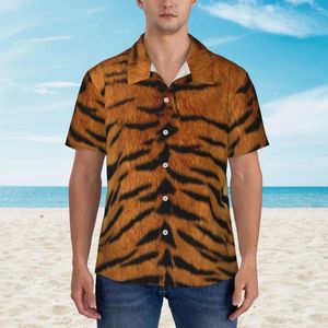 Camisas casuais masculinas Tiger Skin Beach Camisa Mens Modern Animal Print Hawaii Manga Curta Novidade Oversized Blusas Presente de Aniversário