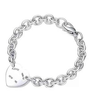 Hot Sell Armband för kvinnor 925 Sterling Silver Heart-Shaped Pendant O-formad kedja Högkvalitativ lyxmärke smycken flickvän gåva