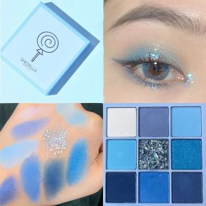 Тени 9 цветов Блестящая голубая палитра теней для век Корейский пигмент для макияжа глаз Палитра теней для век Блеск для лица Косметика для глаз