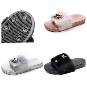 GAI Designer Slippers Pink Grey Women's Summer Heel Sandals Quality Fashion Plush slippers sandals with cute fur babouche Ultra clear white summer women