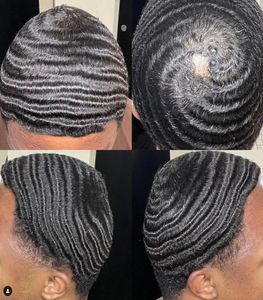 Afro curl 360 fale pu toupee mens peruka pełna koronkowe włosy chińskie remy ludzkie włosy zastępcze jednostki fali dla czarnych mężczyzn3508197