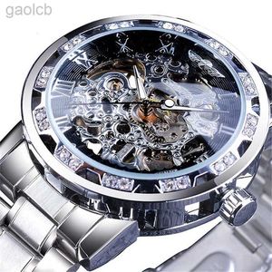 Relógios de pulso 2023 Diamante Relógio Mecânico Luminoso Movimento de Engrenagem Royal Design Homens Marca Luxo Masculino Esqueleto Relógios de Pulso Relogio Masculino 24319