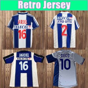 97 99 Retro Deco Jardel Mens Soccer Jerseys Jorge Costa 01 02 Hem Blue White Away Football Shirt Kort ärmuniformer