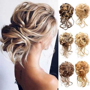 Syntetiska peruker Hårtillbehör Manwei Syntetiskt Curly Scrunchie Chignon med gummiban Ban Hårring Wrap An On Hair Tail Messy Bun Ponytails 240328 240327