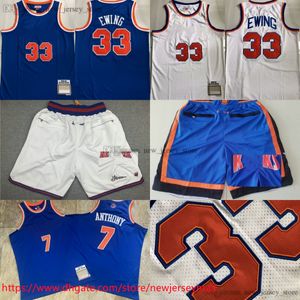 Classic Retro Authentic Embroidery 1985-86 Basketball 33 PatrickEwing Jersey 2012-13 Vintage 7 CarmeloAnthony Jersey Real Stitched Breathable Sport Just Don Short