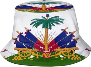 Berets Bandeira do Haiti Chapéu de balde para mulheres homens casuais sol largo boné embalável pescador ao ar livre