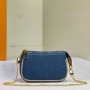 Designer Chain Mini Pochette Plånbok Handväska Denim Bag Classic Flower Shoulder Messenger Bag T1